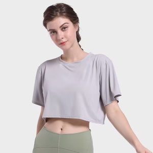 Short Sleeves Custom Logo Contrast Short Sleeve Crop Tops Solid Print Jersey Casual Wear Breathable Soft Comfort New Fashionable - Product Image 4