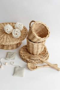 New Arrival Kids Rattan Tea Set Rattan Kids Toys <b>Handmade</b> Rattan Tea Pot Cup Set for Baby Playing <b>Doll</b> Furniture - Product Image 2