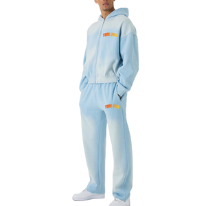 Conjunto Deportivo de Alta Calidad para Hombre, Sudadera con Capucha y Cremallera Regular, Pantalones Deportivos Holgados, Color Sólido, Ropa Casual de Invierno, 100% Algodón - Product Image 1