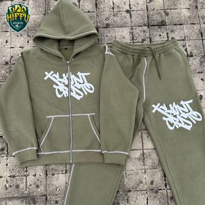 Chándal a rayas con logotipo personalizado de moda para hombre, pantalones de chándal con cremallera de invierno, Conjunto de sudadera con capucha, patrón sólido informal para hombre - Product Image 3