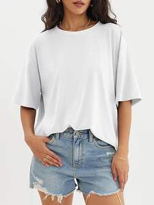 Vente en gros 100% coton vêtements pour femmes graphique dames t-shirt logo t-shirts couleur neutre dames t-shirts surdimensionnés t-shirt femmes - Product Image 2