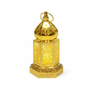 Farol de Vela Marroquí de Metal Dorado Premium Especial para Ramadán con Intrincados Relieves, Brillo Cálido Ambiental, Decoración Festiva Elegante para el Hogar - Product Image 1