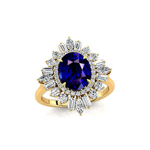 14k Gold Lab Grown Sapphire Natural Diamond <b>Rhodium</b> Plated Prong Set Classic Engagement Wedding Party Wear Unisex <b>Ring</b> - Product Image 1