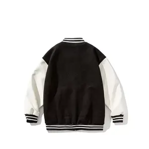 Blouson Versity noir en cuir personnalisé Blouson de baseball jaune Fabricant de veste Bomber Blouson universitaire en cuir - Product Image 3