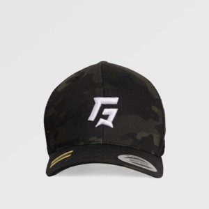 Gorra Trucker Negra de Camuflaje GA con Logotipo Serigrafiado y Patrón Bordado Personalizado, Tejido de Malla Formal para Uso Profesional - Product Image 1