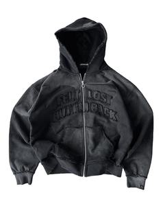 Sweat à capuche court vintage pour hommes Patch de broderie personnalisé Sun Faded avec fermeture éclair Stone Acid Wash Distressed Style Winter 2025 - Product Image 2