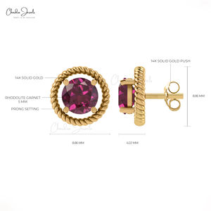 Verified Manufacturer Handmade Jewelry Real 14k <b>Gold</b> Spiral Studs with Rhodolite Garnet Round Cut Gemstone <b>Earrings</b> for Women - Product Image 2