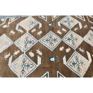 Alfombra de lana rectangular grande de 5,2x9,5 pies, retales de área abstracta clásica marrón y azul para sala de estar adolescente, importación de pavo en el sitio - Product Image 5