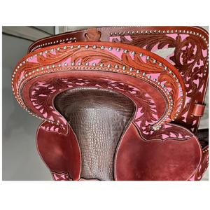 Silla de montar occidental hecha a mano en cuero duradero de colores personalizados con árbol de plástico directamente de la India - Product Image 6