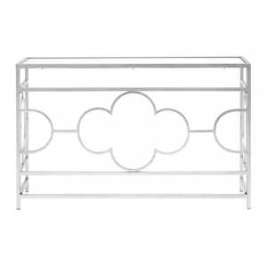 Mesa Consola con Estructura Metálica Plateada en Forma de X y Cubierta de Vidrio Transparente para un Acabado Moderno y Elegante - Product Image 4