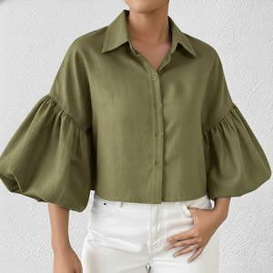 Camisa corta de lino para mujer, estilo manga obispo - Product Image 6
