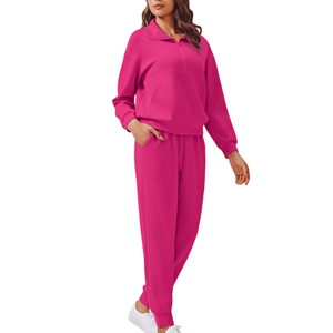 Turn Down Collar Sportswear Winter Tracksuits 2025 Breathable Customized logo Printing <b>Fleece</b> Cotton Tracksuit for Women's - Product Image 4