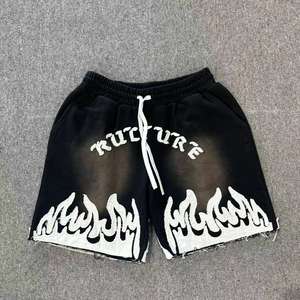 Short en tissu éponge français noir lourd Shorts décontractés délavés avec patch vintage brodé - Product Image 2