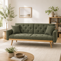 Canapé-lit futon en tissu vert, pliable et convertible, avec dossier capitonné