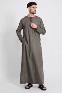 Túnica de verano omaní para hombres de Arabia Saudita XXL de manga larga Thobe Thawb con cuello bordado pico grueso hecho de algodón poliéster - Product Image 2