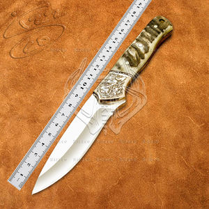 Handmade D2 Steel Fixed Blade Skinning Knife for Hunting Camping Beautiful Leather Sheath Horn Engraved Handle Customizable OEM - Product Image 6
