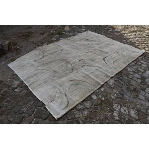 Tapis Turc Vintage Moderne 5.5X8.4 pieds Beige Bleu Patchwork Design Classique 100% Laine Armure Plate Latex Décorations de Salon - Product Image 2