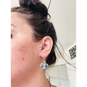 Genevieve Francisco Kingman Turquoise & Sterling <b>Silver</b> Drop <b>Earrings</b> Thunderbird <b>Dangle</b> Design - Product Image 2