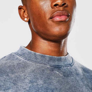 Sweat-shirt en coton vintage de qualité supérieure, léger, délavé à l'acide, brodé, délavé à la pierre, unique, col rond, poche - Product Image 4