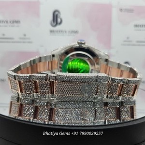 Fully Iced Moissanite Diamond Watch Silver Rose Tone Stainless Steel Bracelet Luxury Quartz Watch Wholesale - Product Image 2