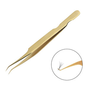 Pinzas blancas con punta dorada 100% Pinzas para pestañas postizas de satisfacción del cliente en stock Pinzas para pestañas postizas de acero inoxidable de 70 grados - Product Image 1