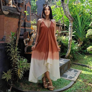 Tie Dye Ladies Ombre Summer Loose Fit Maxi Dress Party Wear Backless Beach Rayon Fabric Dress para mujeres - Product Image 3