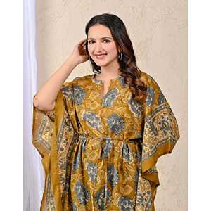 Caftán de Algodón Estampado a Mano, Vestido Casual Elegante para Mujer, Transpirable, Largo hasta el Suelo, para el Tiempo Libre, Club, Día de San Valentín - Product Image 1