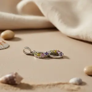 Pendentif infini en argent 925 avec pierres précieuses multiples, charme religieux fait à la main pour femmes, finition or et or rose, cadeau unique, bijoux - Product Image 2