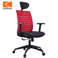 Chaise de bureau exécutive ergonomique moderne KINSHA à dossier haut avec dossier en maille, accoudoirs et appuie-tête réglables, en tissu, pour usage domestique