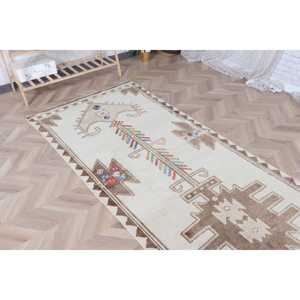 Tapis vintage 0,3 x 11,8 pieds, tapis Herki, tapis blanc à pois en laine - Product Image 4