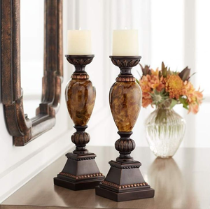 Bộ bốn cây nến gỗ chạm khắc mộc mạc với các kích cỡ khác nhau với màu nâu sẫm, có sẵn với giá bán buôn. - Product Image 3