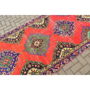 Alfombra Turca de 4.3x12.4 pies, Alfombra Vintage, Alfombra Roja con Puntos de Polka, de Lana - Product Image 5