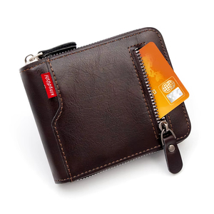 Portefeuille porte-cartes en cuir PU de haute qualité, personnalisé avec logo, court et portable, doublure en polyester, vente en gros pour hommes - Product Image 1