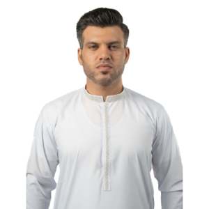 Shalwar pour homme E-29 à manches longues, 100% coton popeline, blanc, anti-rides - Product Image 5
