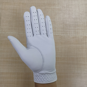 White Genuine <b>Leather</b> Golf Glove Full Finger Breathable Non Slip Perforated Adjustable Wrist Strap Grip Glove for Outdoor Sports - Product Image 4