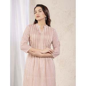 Kurti droit brodé violet crème pour femmes, design ethnique moderne et élégant, imprimé numérique, haute qualité, été - Product Image 1