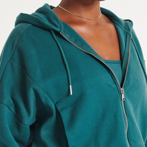 Cremallera mujeres crop top sudaderas con capucha 2024 personalizado en Blanco polar pullover crop hoodies mujeres al por mayor moda liso teñido crop HOODIE - Product Image 4