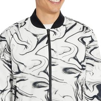 Blouson bomber pour homme, imprimé marbré noir et blanc, fermeture éclair, style décontracté, matière polyester, vêtement d'automne
