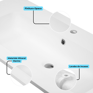 Lavello da incasso in marmo bianco opaco 91x46 cm composizione armadi da bagno confezione 1 - Product Image 5
