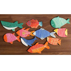 Handmade Extra <b>Large</b> Wood Fish Bone <b>Ornament</b> | Harmonic Blue Nautical Decor with Rope | B2B Wholesale Coastal Rustic Wall Decor - Product Image 6