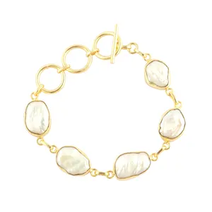 Fashion Jewelry Natural Freshwater Pearl Multi Stone Bracelet Gold Plated Toggle Clasp Bracelet Collate Set Statement Bracelet