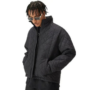 Chaqueta de Invierno Negra para Hombre, Acolchada, con Revestimiento, Diseño de Diamantes, Cuello Alto, Cierre de Cremallera, Larga, Estilo Urbano, Hecha a Medida, Venta al Por Mayor - Product Image 3