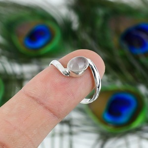 Anillo hecho a mano, anillo de cabujón de cuarzo rosa Natural, Plata de Ley 925 sólida, plata 925, anillo hecho a mano estampado para mujer, joyería - Product Image 3