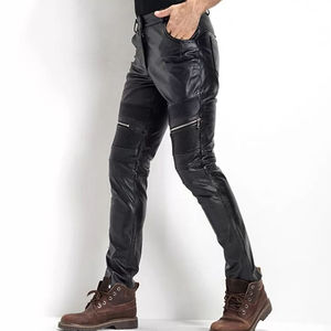 Pantalon en cuir pour homme, style motard, pantalon de moto, coupe slim, cuir PU, streetwear, bas de pantalon pour la conduite, pantalon en cuir pour homme - Product Image 4