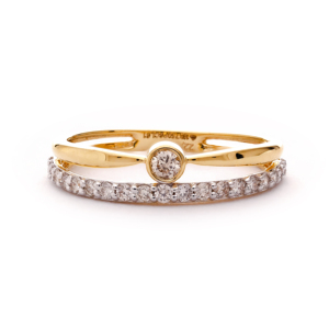 Bague de fiançailles en or rose de luxe à double bande avec diamants pour femmes, bijoux fins, cadeau - Product Image 1
