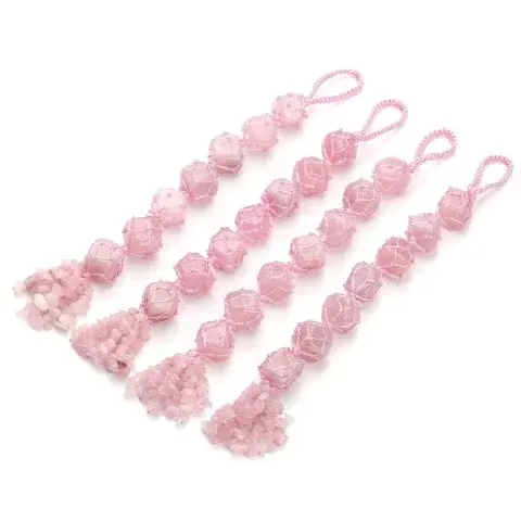 Pierre de Quartz Rose en forme de tonneau, décoration de voiture, pierre précieuse naturelle Reiki, Protection spirituelle, bonne chance, puces suspendues, offre spéciale