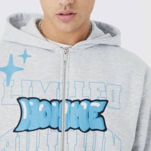 Sweat à capuche oversize pour homme, hiver, 100% coton mélangé, fermeture éclair intégrale, style streetwear, respirant, coupe-vent, vente en gros - Product Image 4