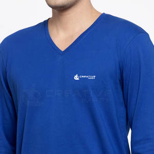 100% algodón a granel moda cómoda hombres manga larga cuello en V camisetas bordado personalizado opciones de impresión con patrón sólido - Product Image 5