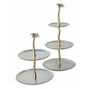 Support à gâteau à étages en aluminium martelé élégant, finition or antique avec finition en forme de palmier, taille personnalisée, tour à dessert, événements, buffet - Product Image 2