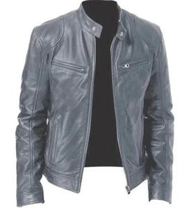 Chaqueta de cuero para hombre a la moda 2025, chaqueta ajustada de PU con cuello levantado para hombre, chaquetas con cremallera Diagonal y solapa para motocicleta antiviento para hombre - Product Image 4